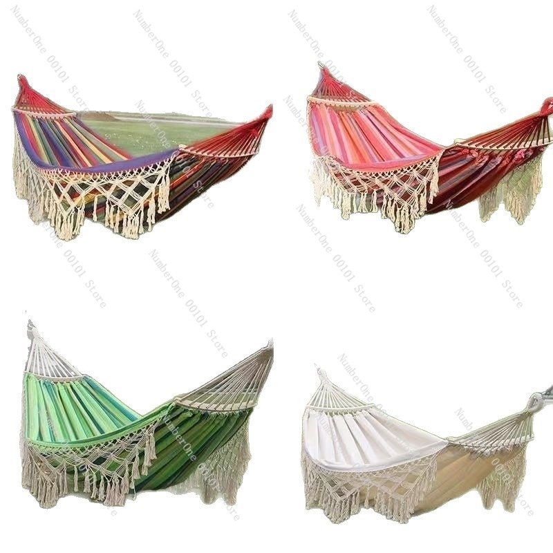 Outdoor Chair Camping - Canvas Double Hammock with Tassel Outdoor