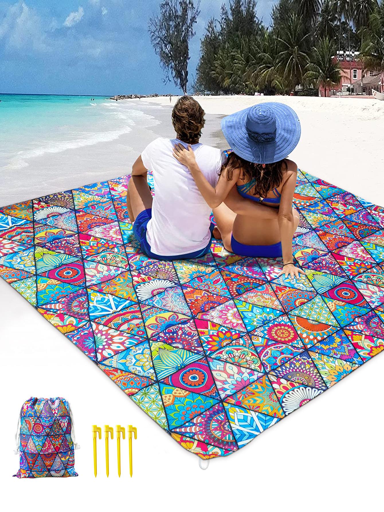 Outdoor Camping Mat Waterproof - 1pc Diamond-Shaped Mandala Printed Foldable Moisture-Proof,