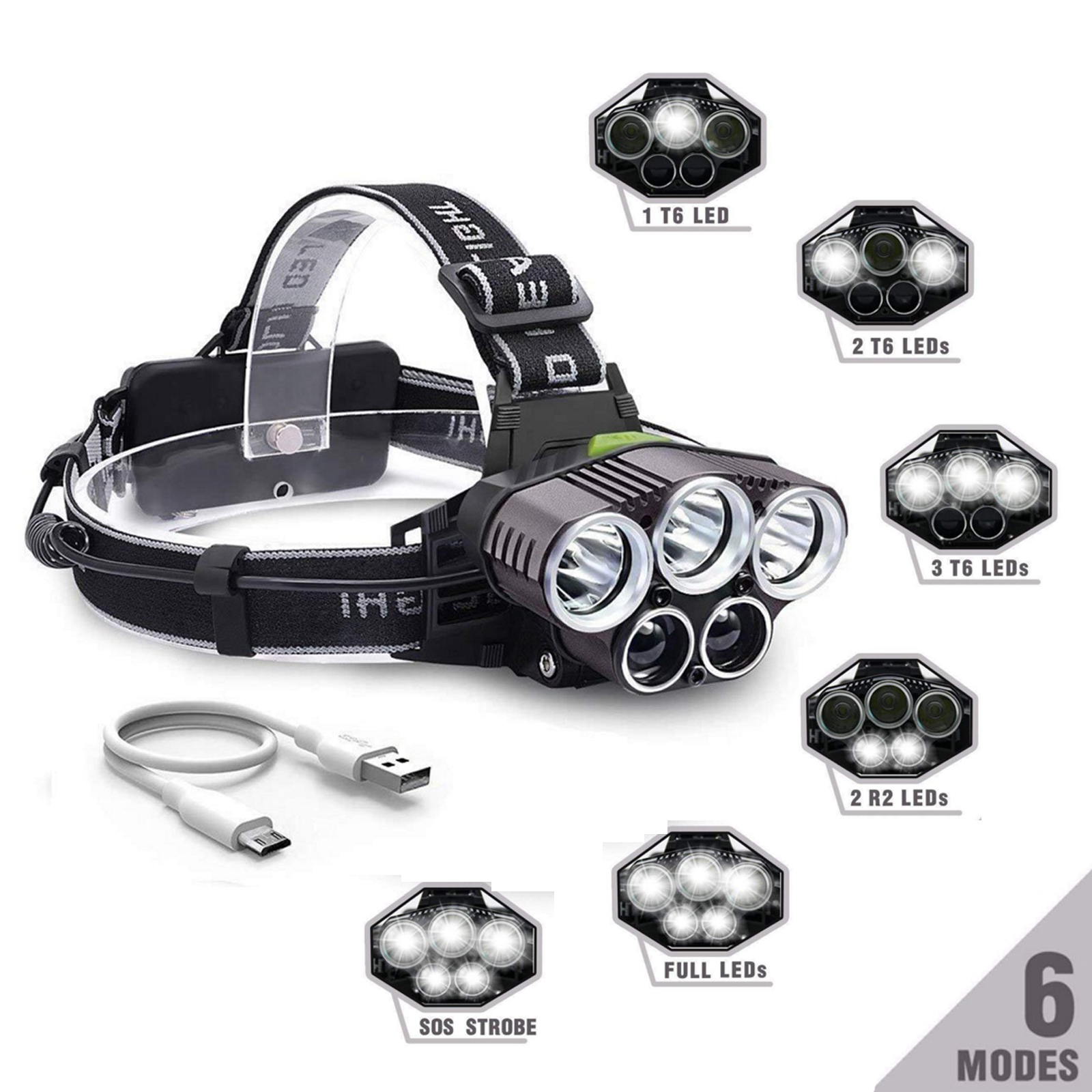 Outdoor Camping Usa - 250000LM 5X T6 LED Headlamp USB