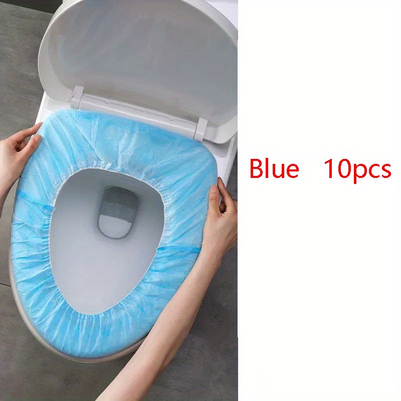Outdoor Camping Bathroom - 10Pcs Blue Disposable Toilet Seat Covers