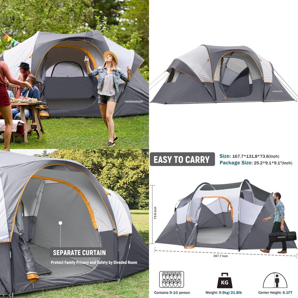 Camping Tent - 10-Person HikerGarden Tent - Quick Setup