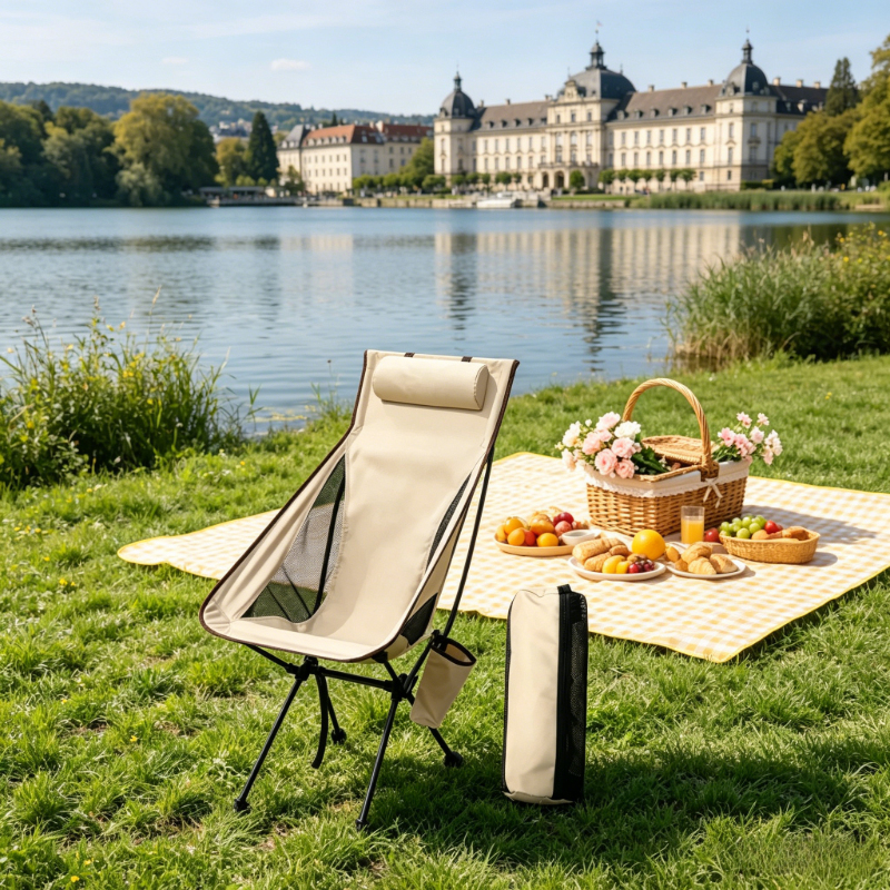 Outdoor Chair Camping - Portable foldable camping chair, beige high