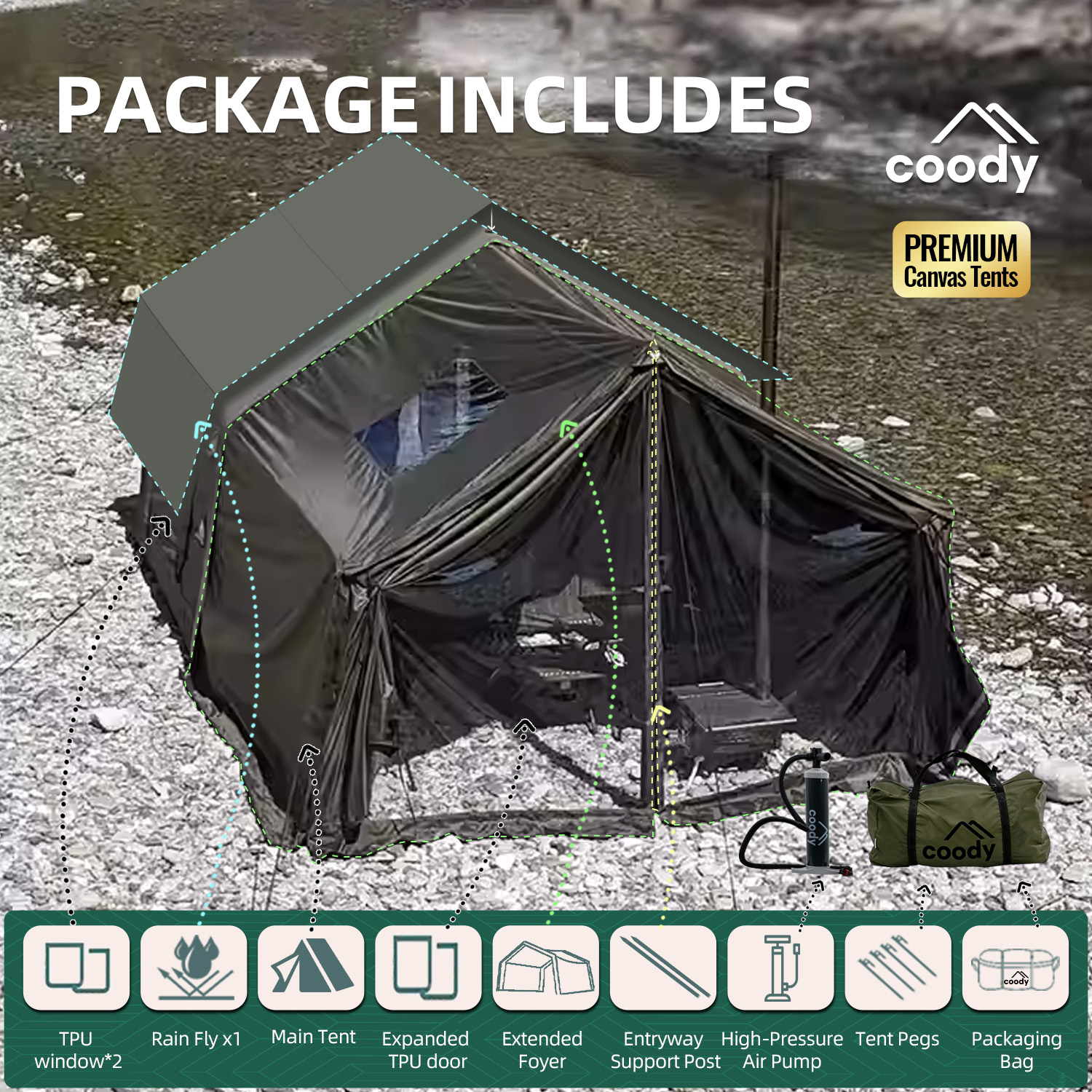8.0+Framed Foyer Air Tent-Army - Camping Zelt Outdoor ulasan dan harga